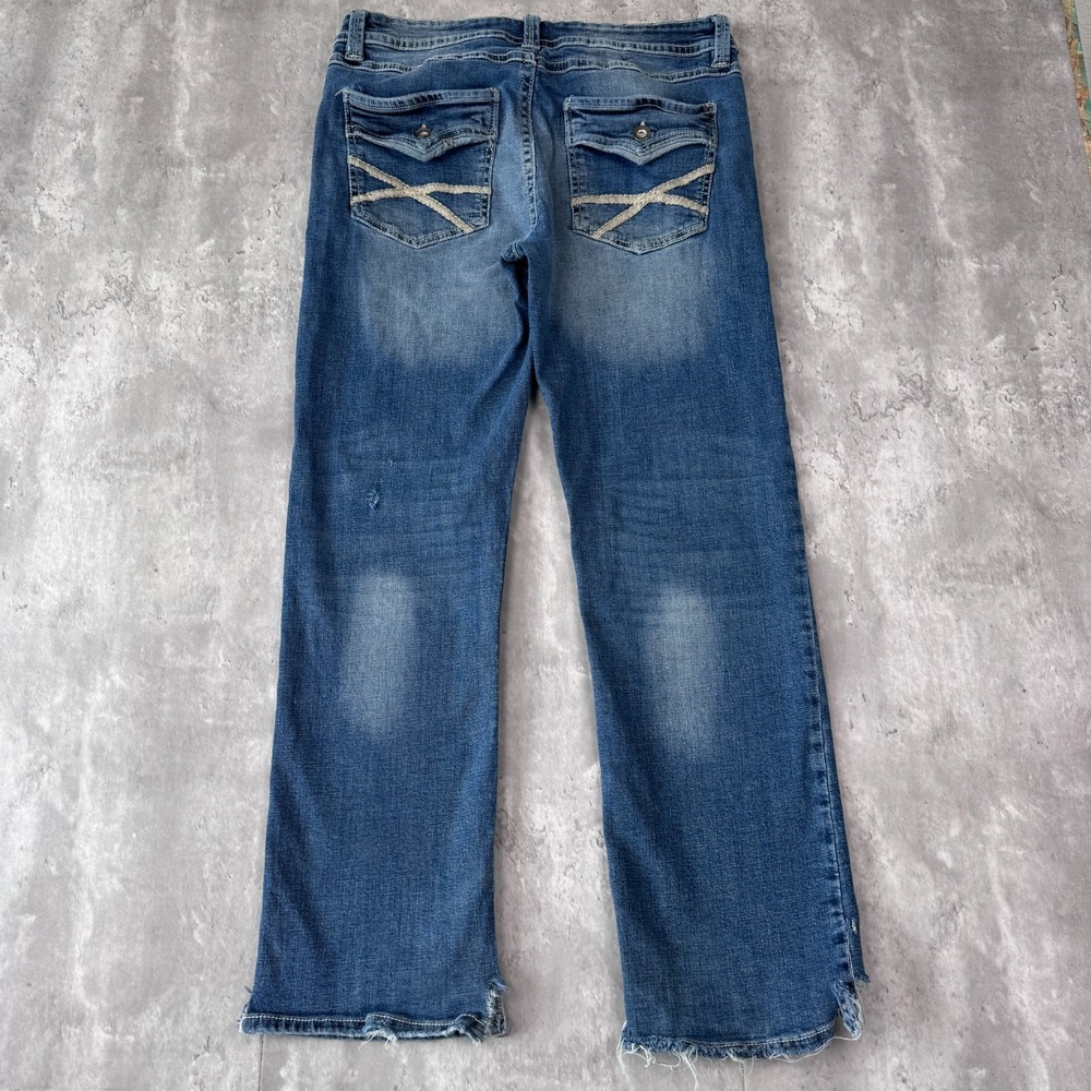 TK Axel Jeans Mens 33x30 Blue Slim Bootcut Distressed Embroidered Western Y2K